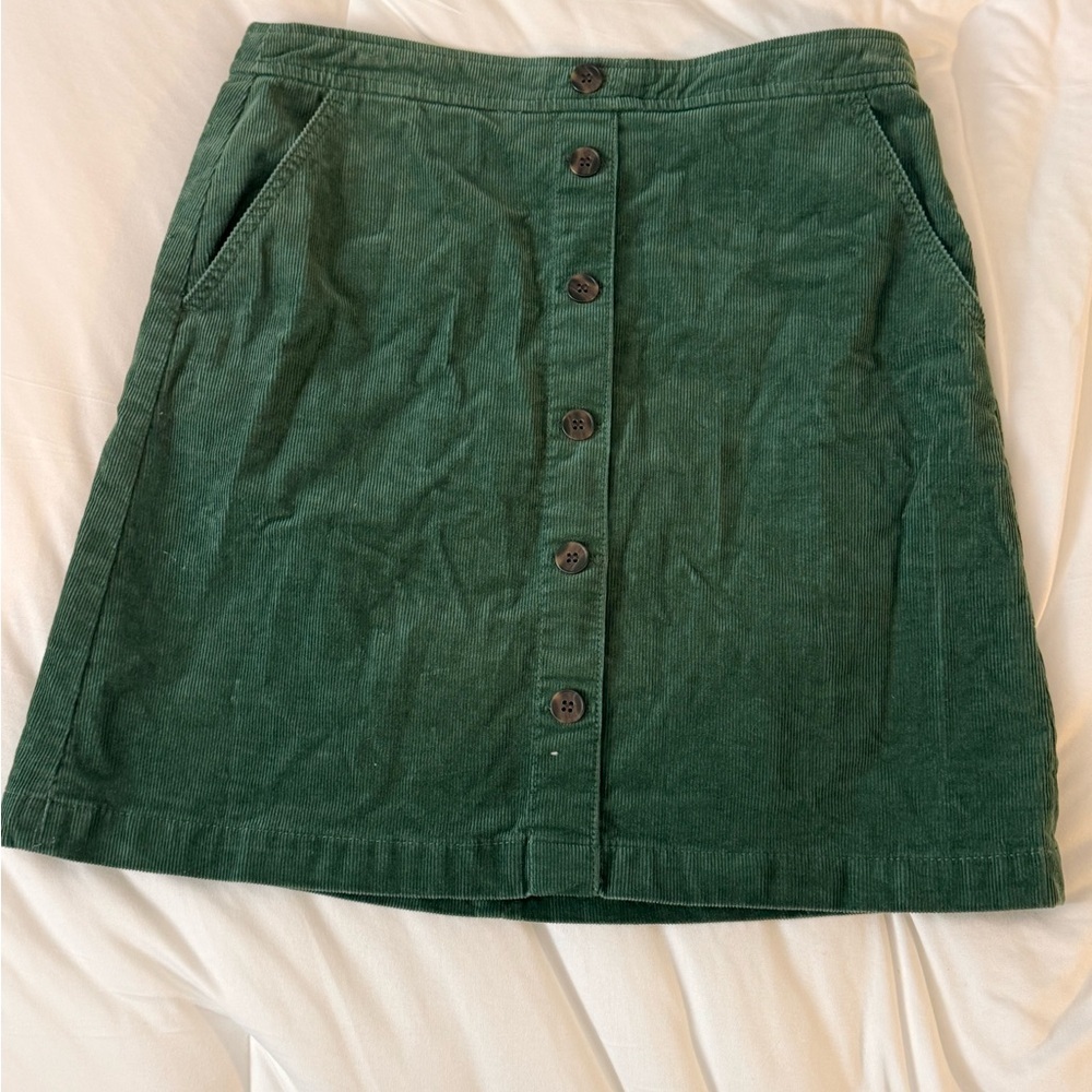 J. Crew Forest Green Corduroy A-Line Skirt Size 6 Button Front Look
